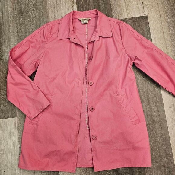 L.L.Bean Pink Cotton Trench Coat Size Small Petite - Picture 6 of 7